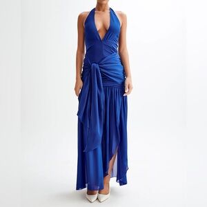 Meshki Graziana Satin Chiffon Plunge Maxi Dress